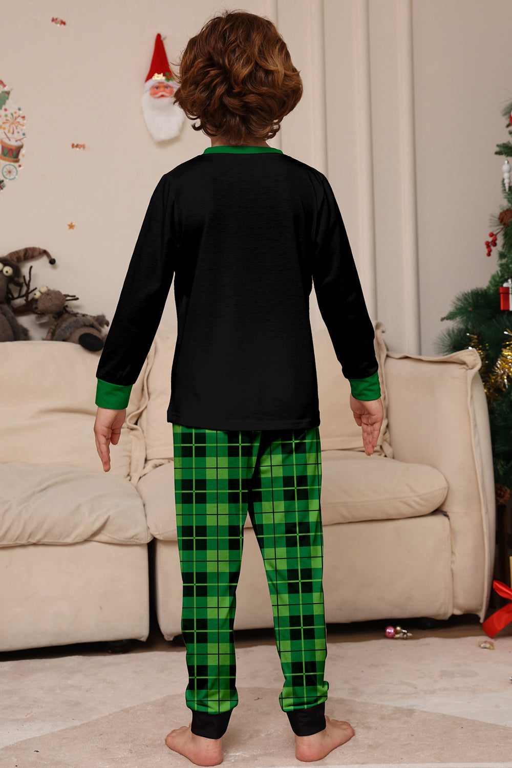 Conjunto de pijamas con estampado de dinosaurio amante del vino de la familia navideña