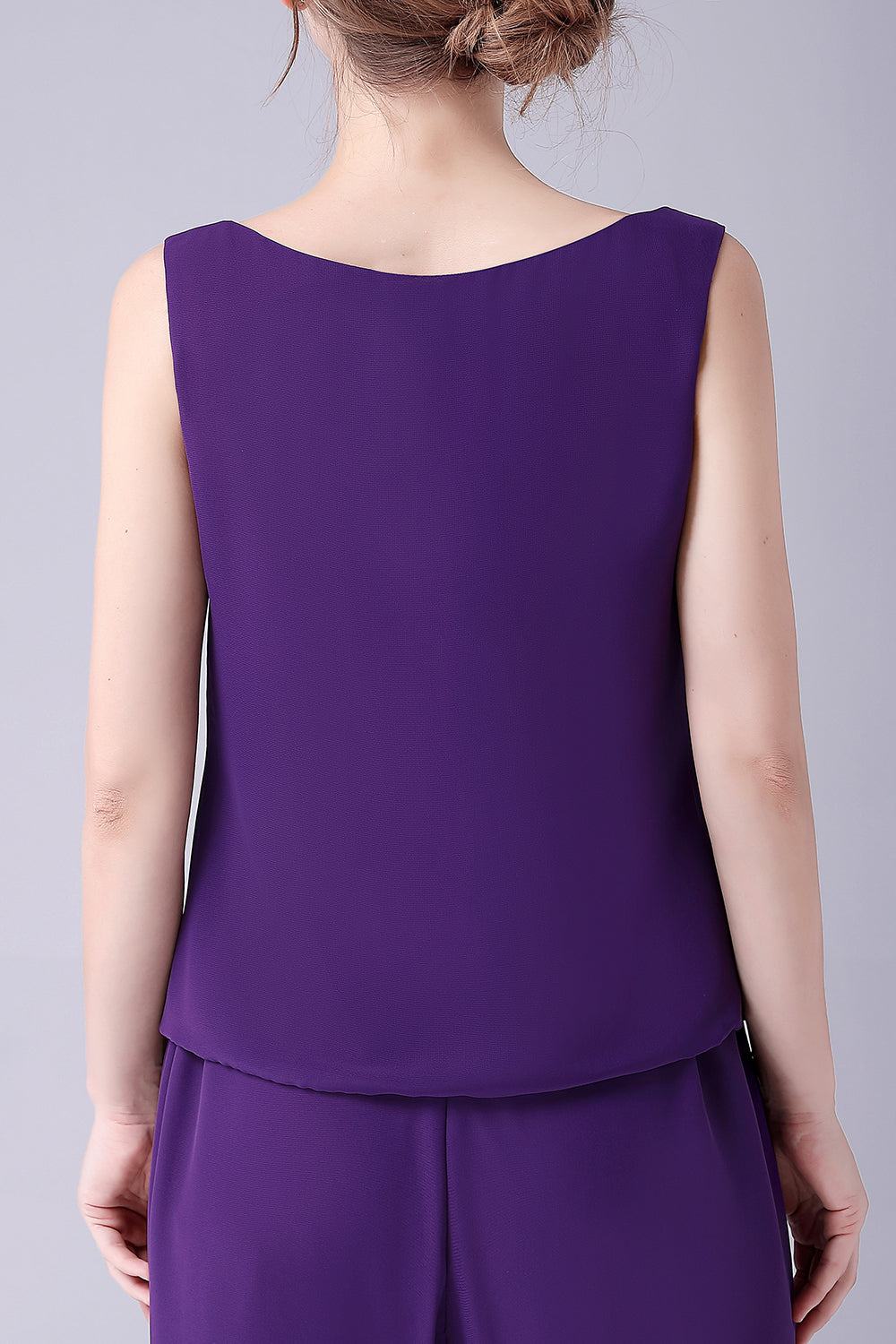 Trajes de pantalón de manga larga morada de 3 piezas madre de la novia