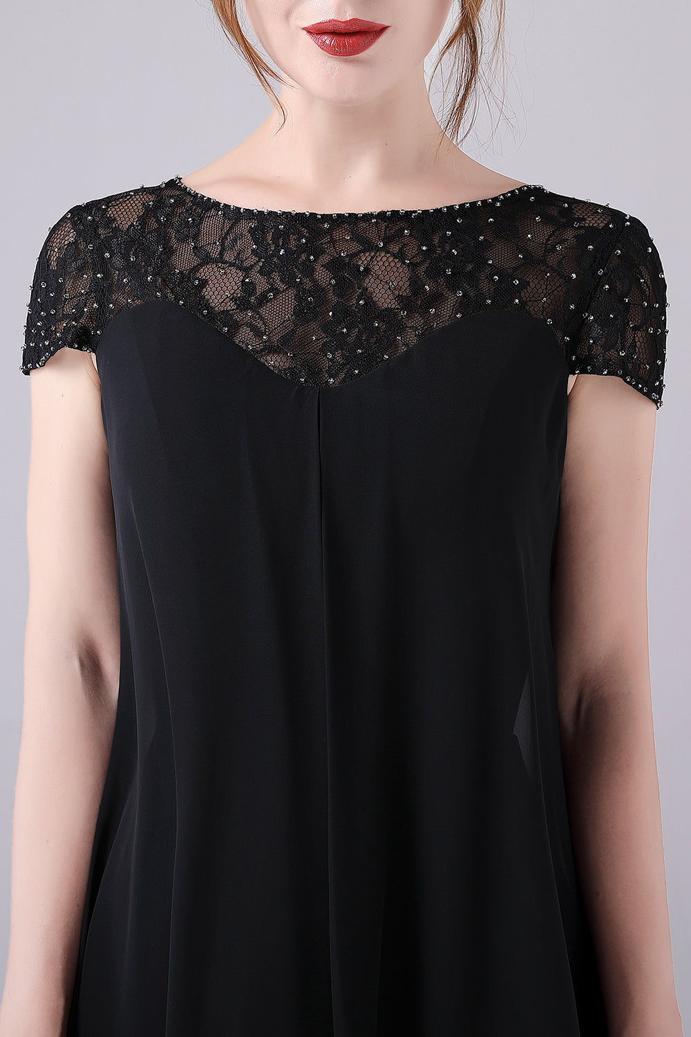 Negro Línea A Mangas Cap Largo hasta la Rodilla Madre de la Novia Vestido