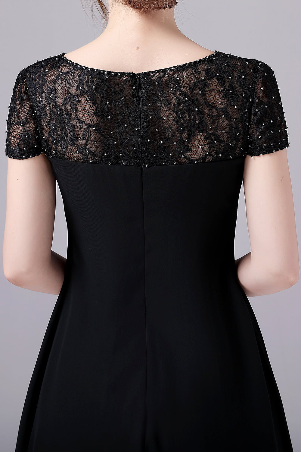 Negro Línea A Mangas Cap Largo hasta la Rodilla Madre de la Novia Vestido