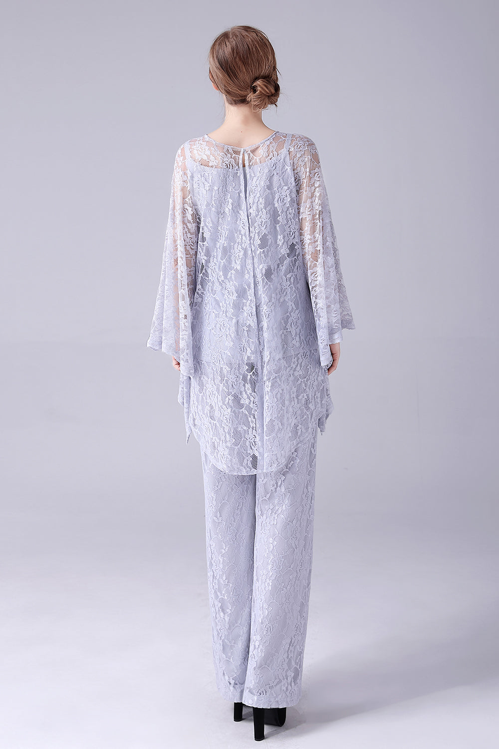 Plata 3 Piezas Mangas Largas Madre de la Novia Trajes Pantalón