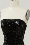 Vestido de lentejuelas negro sin tirantes sirena