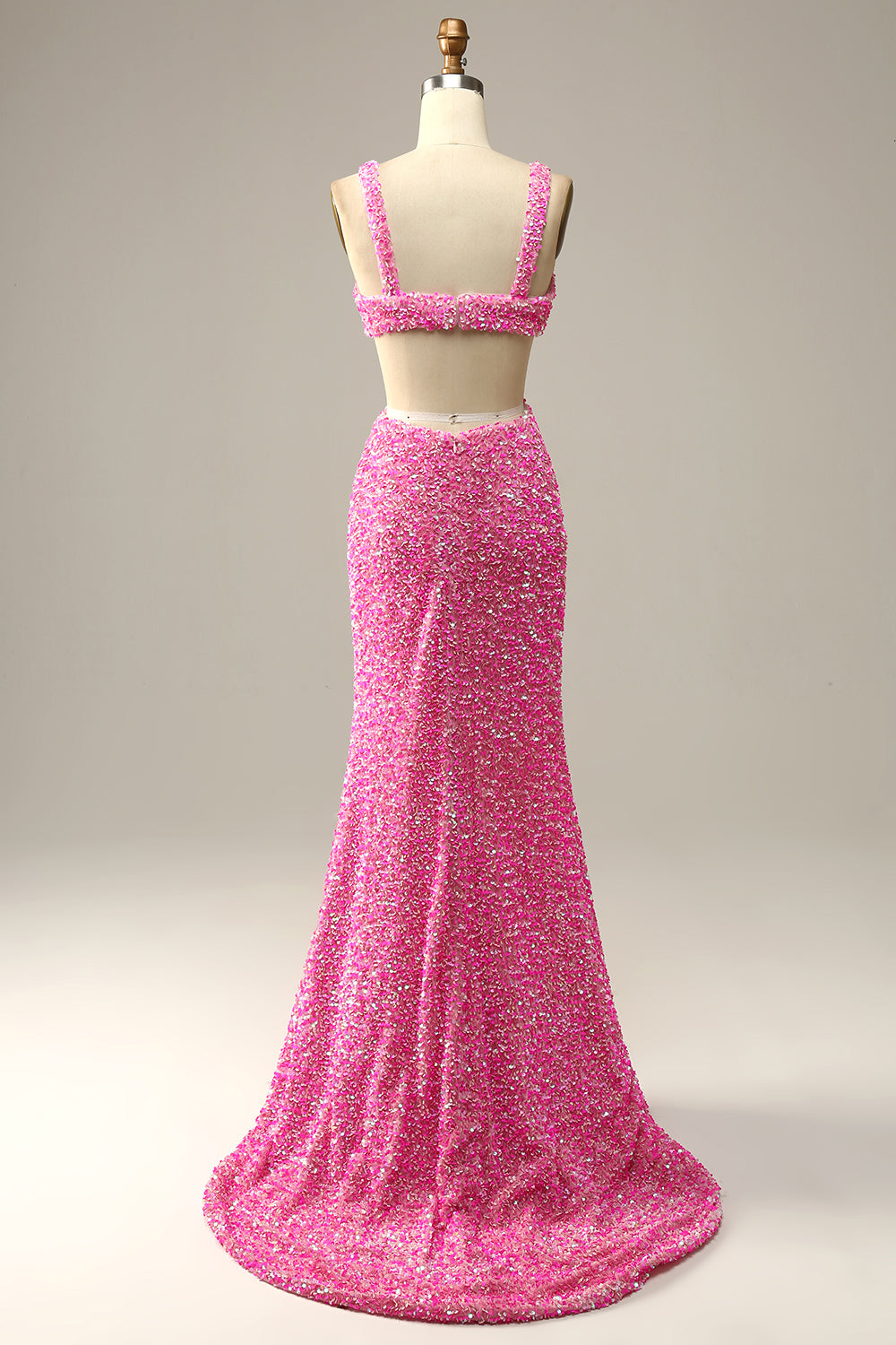 Fucsia lentejuelas cuello en V vestido de fiesta