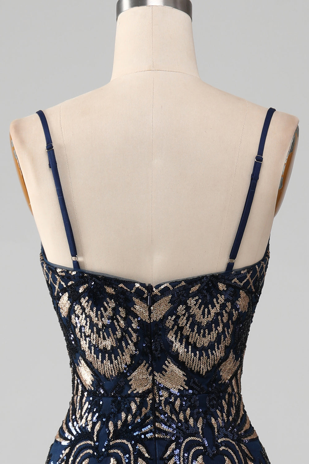 Vestido de fiesta de sirena con tirantes de espagueti azul marino brillante