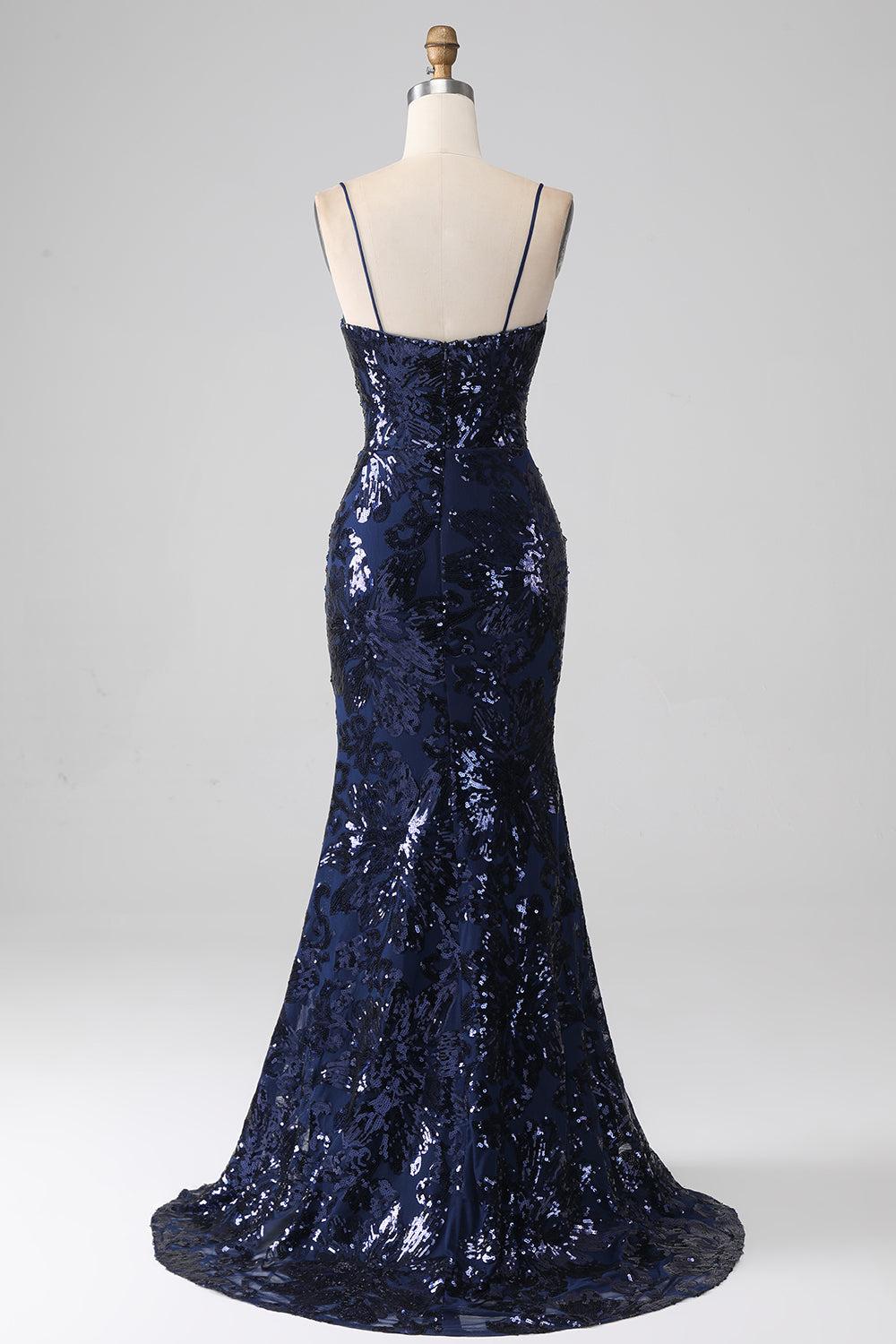 Vestido de fiesta de lentejuelas de lentejuelas brillantes con tirantes de espagueti con abertura