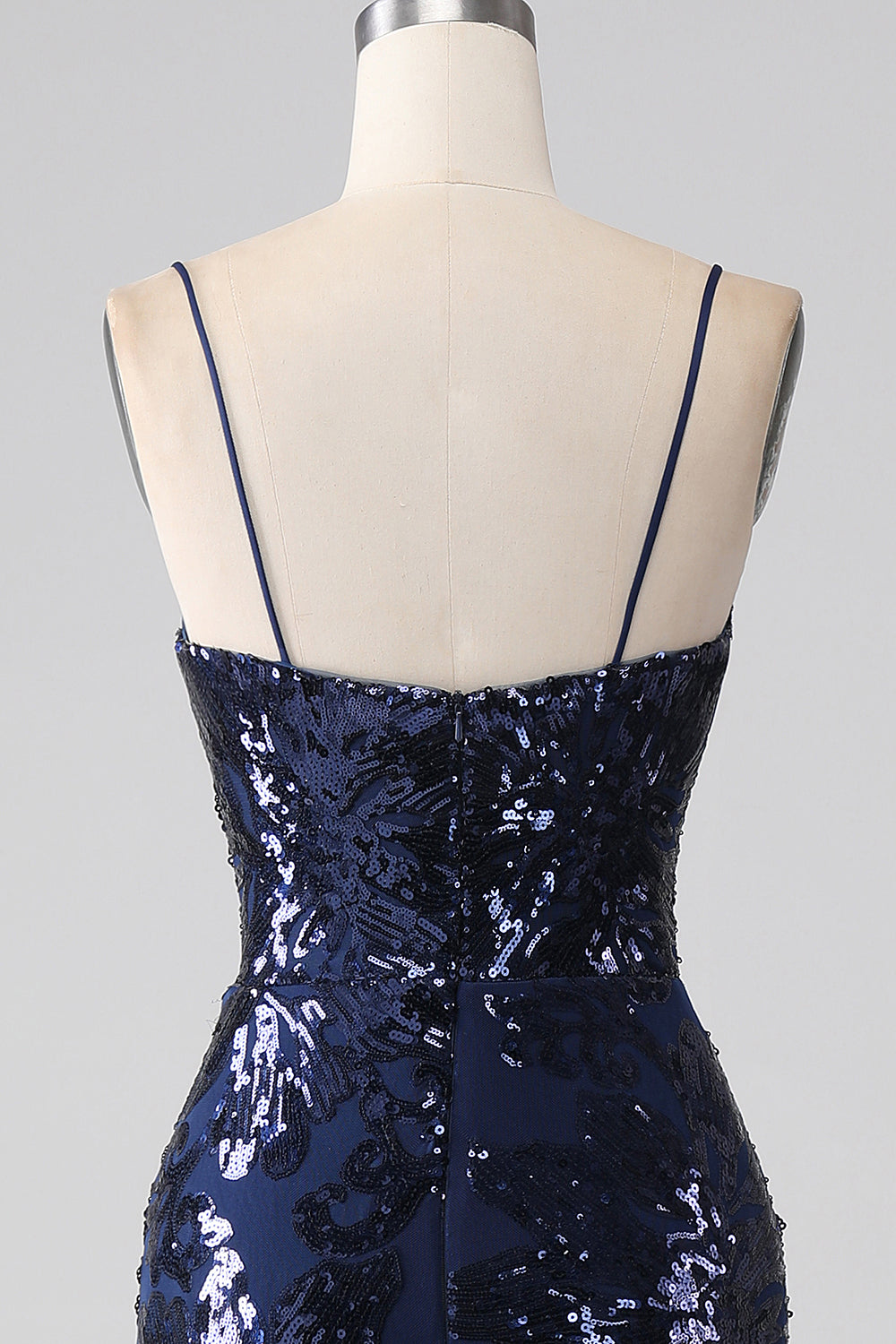 Vestido de fiesta de lentejuelas de lentejuelas brillantes con tirantes de espagueti con abertura