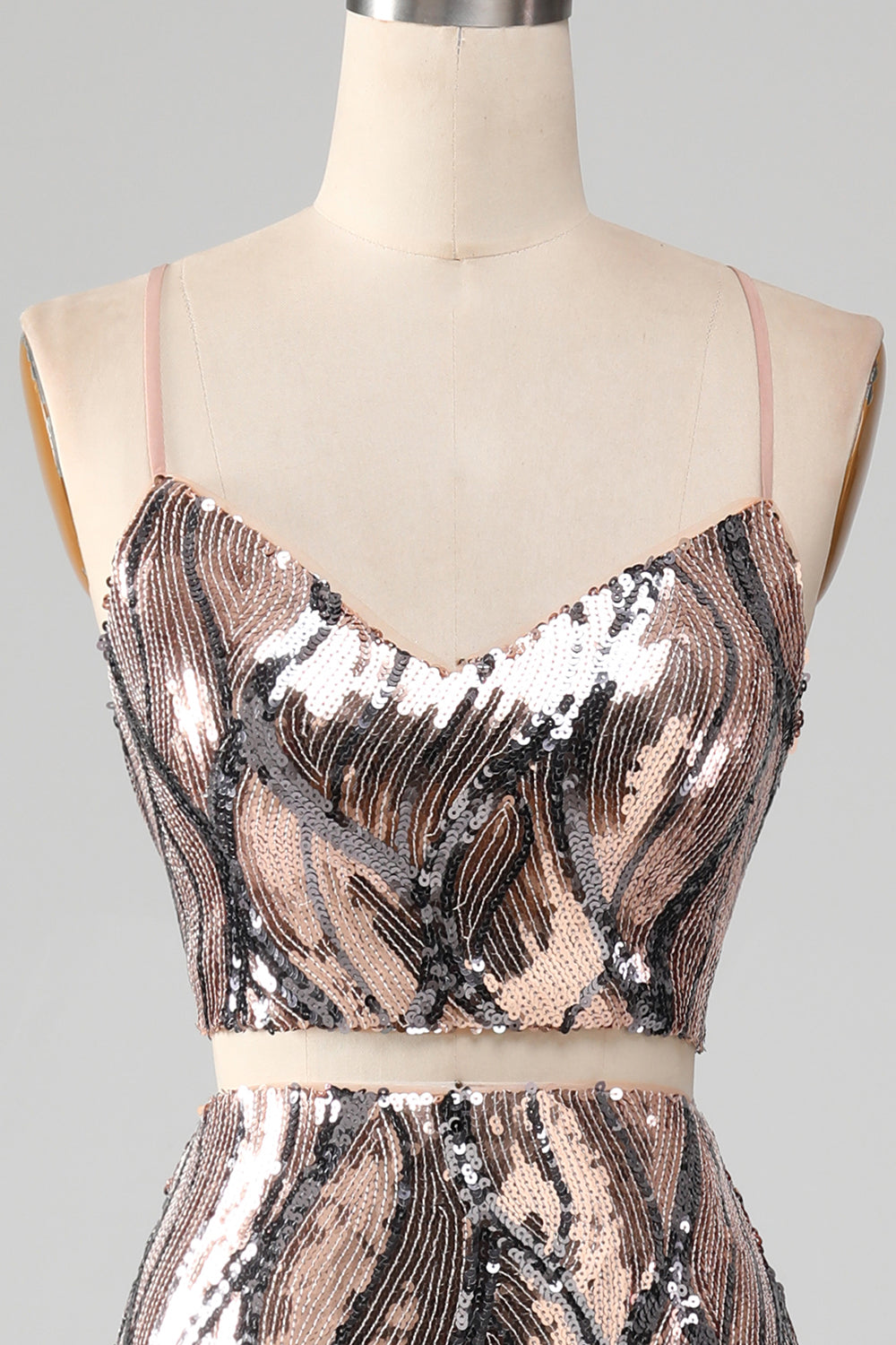 Vestido de fiesta de dos piezas brillante con flecos