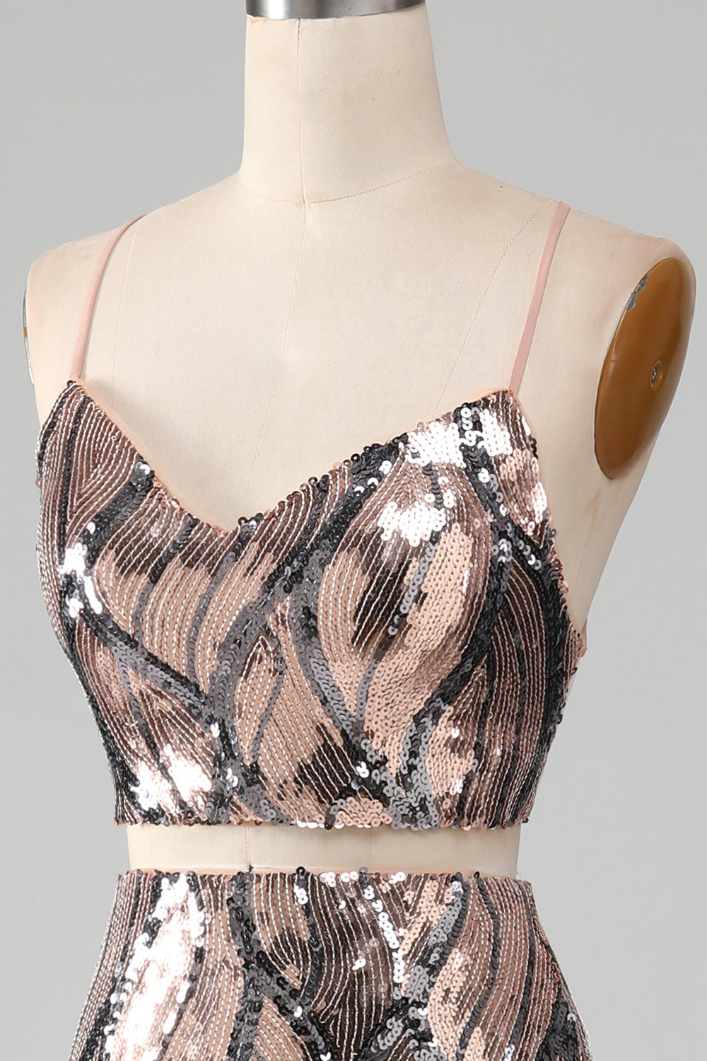 Vestido de fiesta de dos piezas brillante con flecos