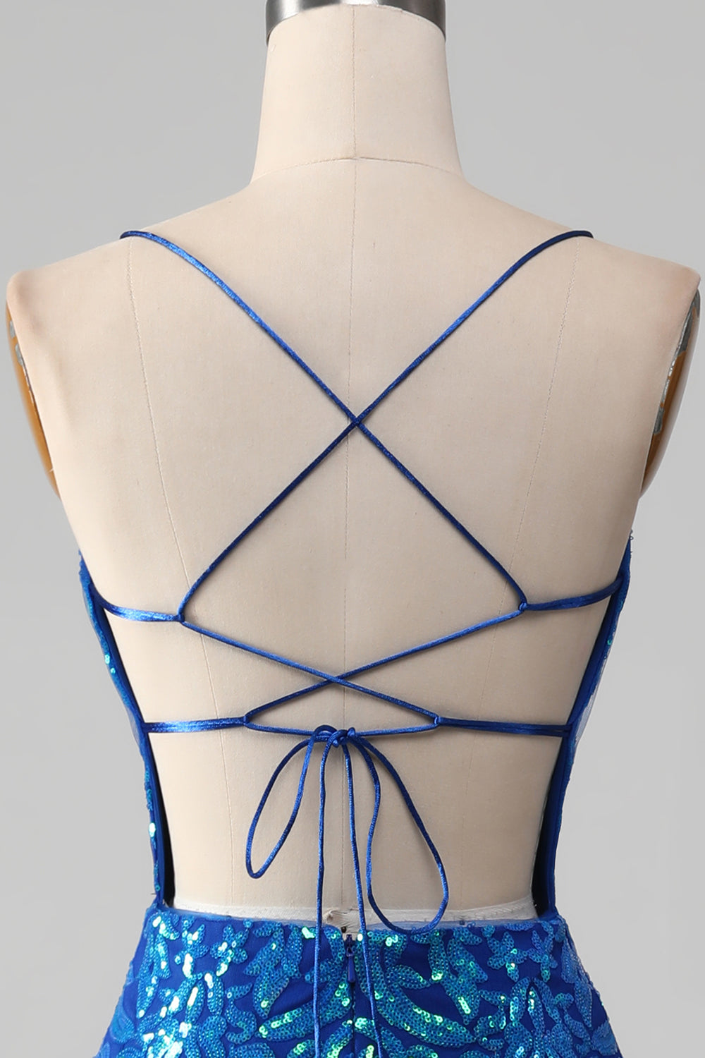 Vestido de fiesta brillante de sirena azul real con abertura