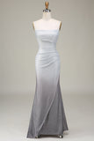 Vestido de fiesta gris Mermiad Sparkly con plisado