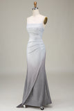 Vestido de fiesta gris Mermiad Sparkly con plisado