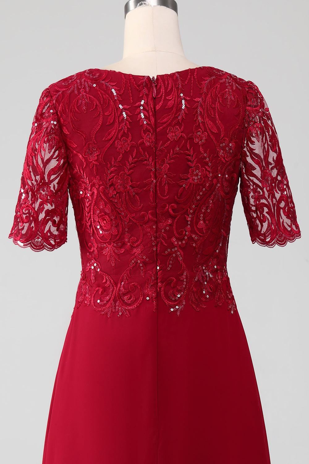 Burdeos Una Línea Cuello Redondo Lentejas Brillantes Madre De Novia Vestido Con Apliques
