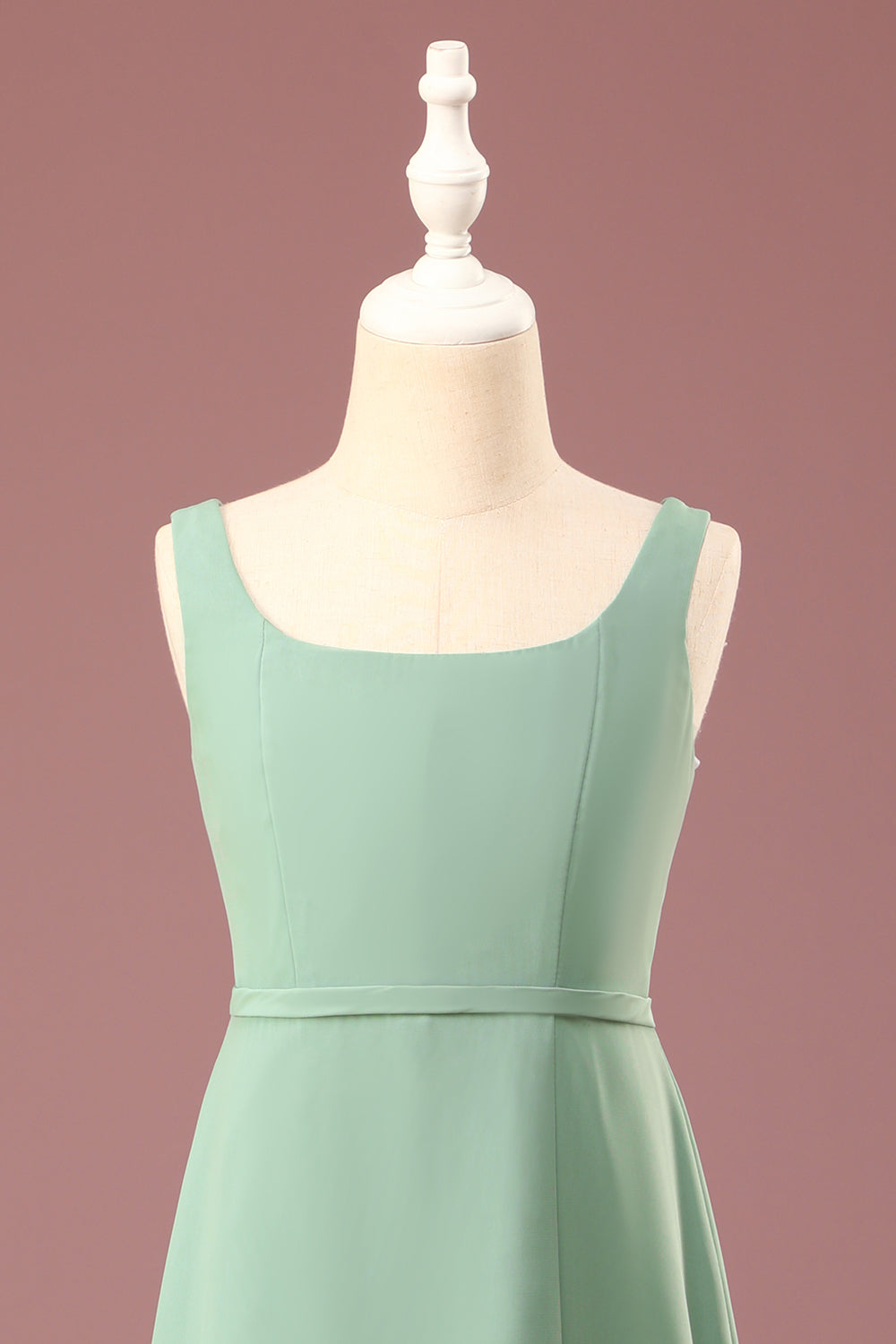 Matcha Cuello cuadrado sin mangas A-line Chiffon Maxi Junior Vestido de dama de honor