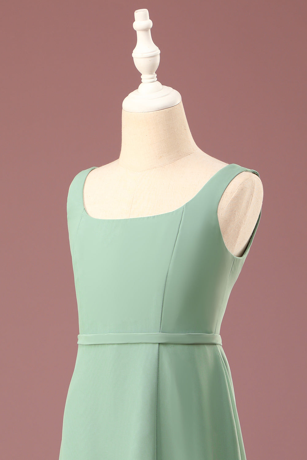 Matcha Cuello cuadrado sin mangas A-line Chiffon Maxi Junior Vestido de dama de honor