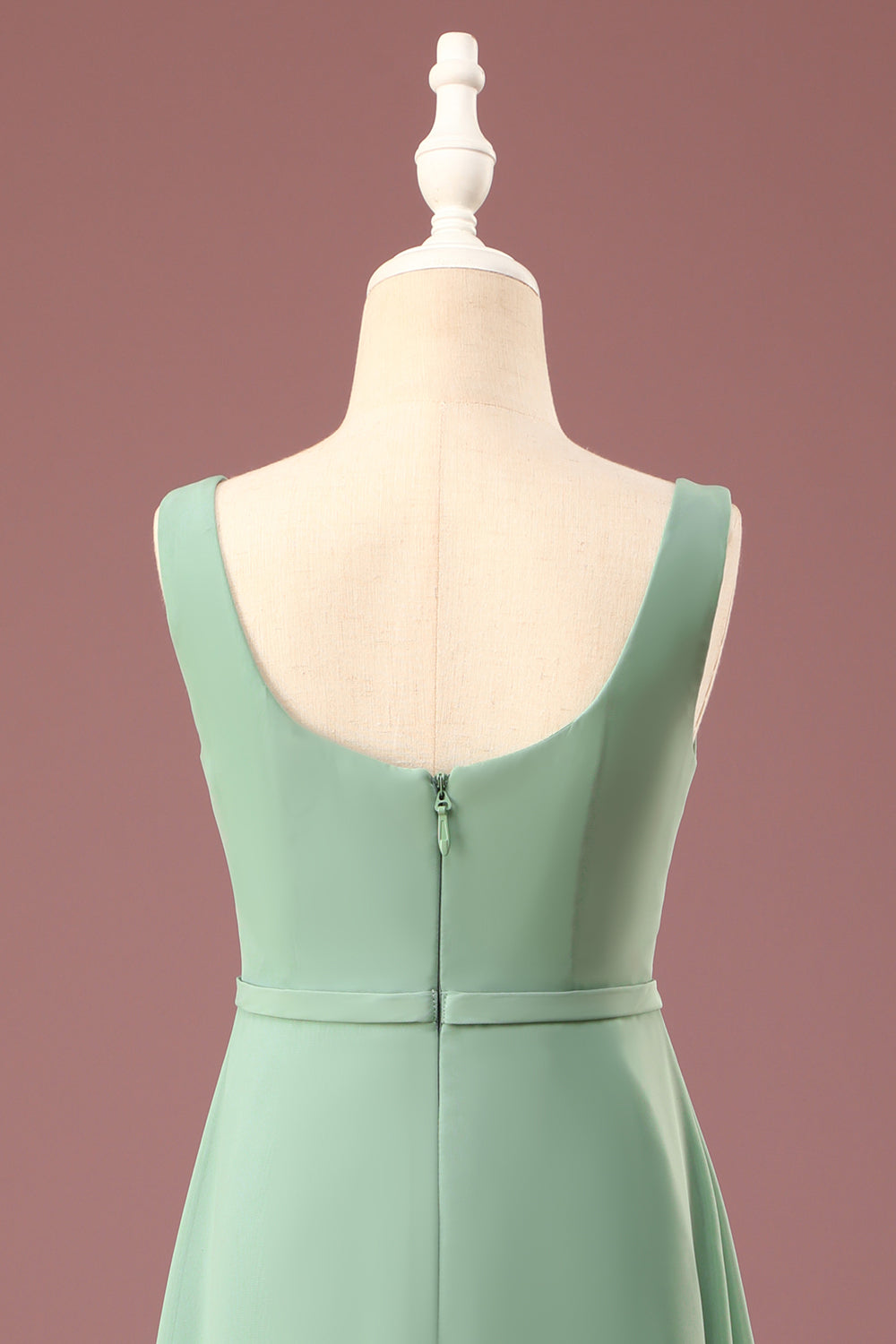 Matcha Cuello cuadrado sin mangas A-line Chiffon Maxi Junior Vestido de dama de honor