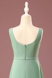 Matcha Cuello cuadrado sin mangas A-line Chiffon Maxi Junior Vestido de dama de honor
