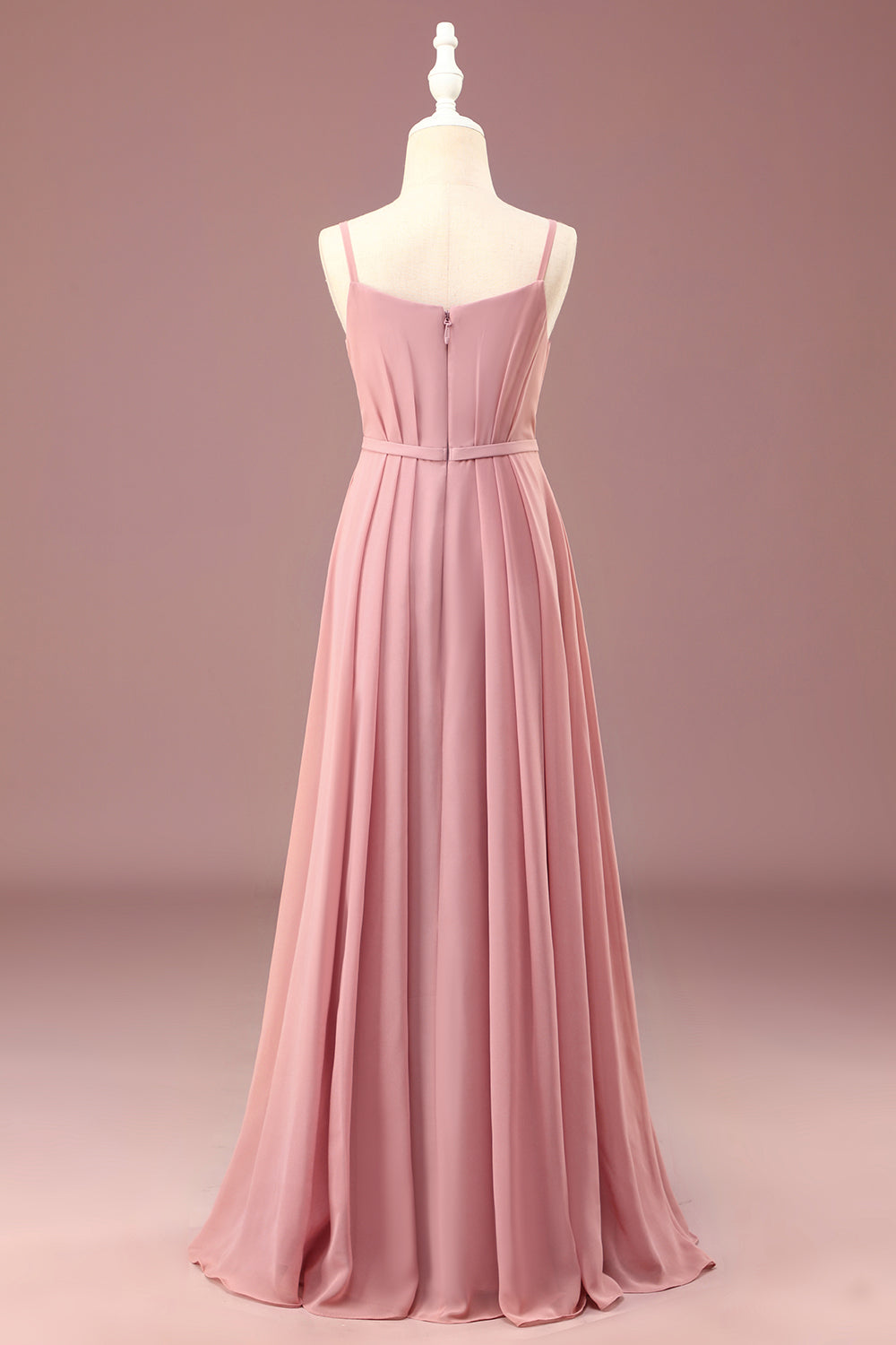 Dusty Rose A-line Chiffon Spaghetti Straps Long Pliated Junior Bridesmaid Dress