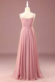 Dusty Rose A-line Chiffon Spaghetti Straps Long Pliated Junior Bridesmaid Dress