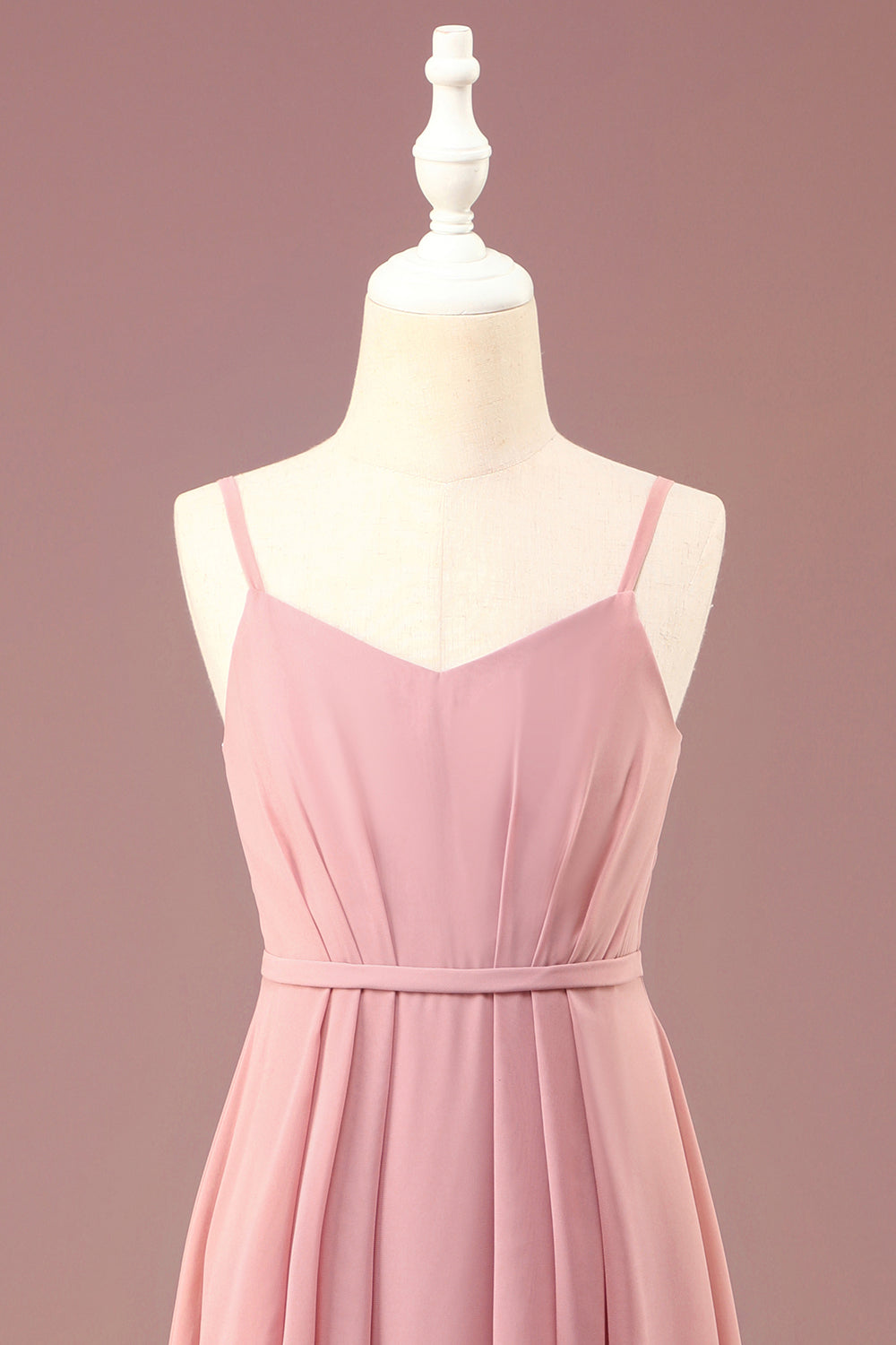 Dusty Rose A-line Chiffon Spaghetti Straps Long Pliated Junior Bridesmaid Dress