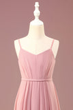 Dusty Rose A-line Chiffon Spaghetti Straps Long Pliated Junior Bridesmaid Dress