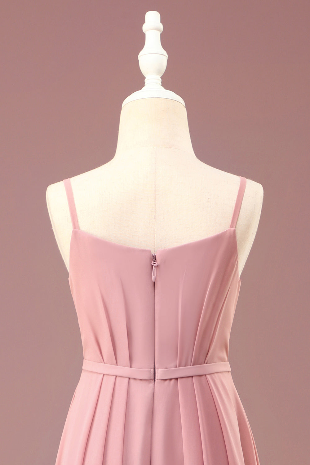 Dusty Rose A-line Chiffon Spaghetti Straps Long Pliated Junior Bridesmaid Dress