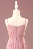 Dusty Rose A-line Chiffon Spaghetti Straps Long Pliated Junior Bridesmaid Dress