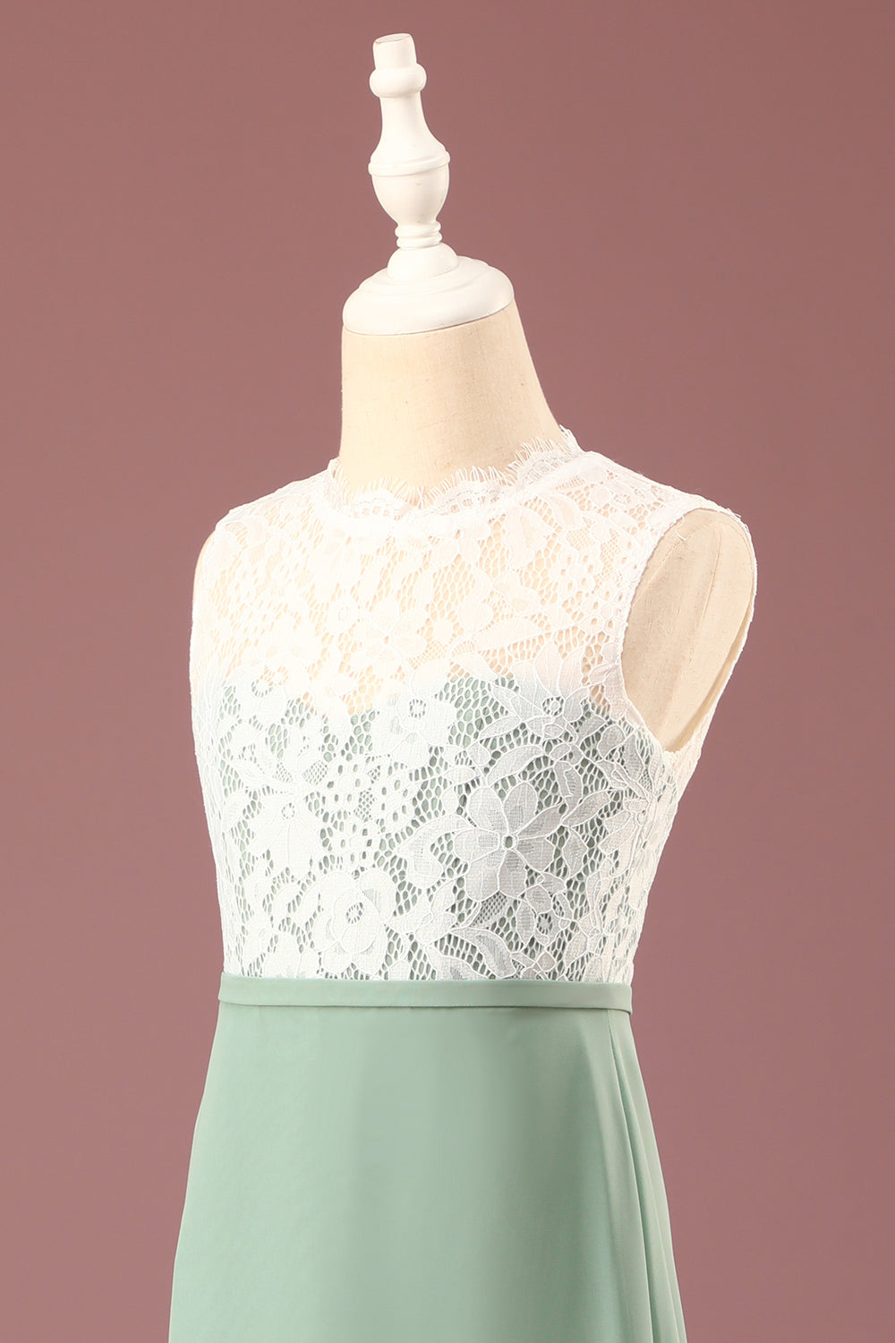 Matcha A-line Longitud del piso Cuello redondo sin mangas Vestido de dama de honor junior
