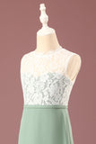 Matcha A-line Longitud del piso Cuello redondo sin mangas Vestido de dama de honor junior