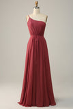Un Hombro Rojo A Línea Vestido de Dama de Honor