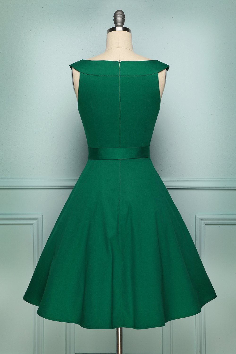 Vestido retro verde cuello redondo