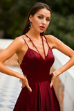 Vestido largo de satén burdeos