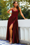 Vestido largo de satén burdeos