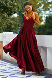 Vestido largo de satén burdeos