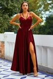 Vestido largo de satén burdeos