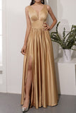Vestido largo satinado dorado