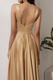 Vestido largo satinado dorado