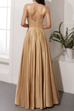Vestido largo satinado dorado
