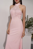 Vestido de dama de honor de sirena rosa