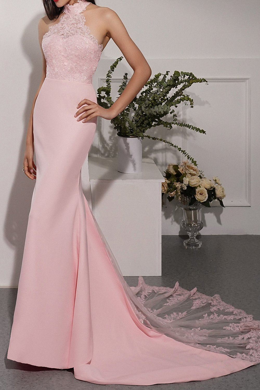 Vestido de dama de honor de sirena rosa