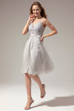 Vestido de encaje gris