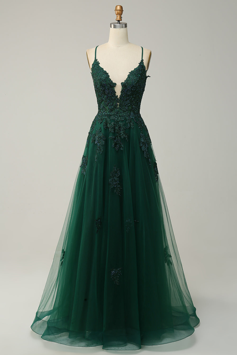 A Línea Correas de Espagueti Verde Vestido de Fiesta