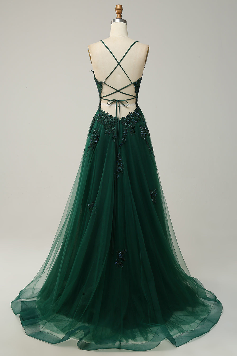 A Línea Correas de Espagueti Verde Vestido de Fiesta