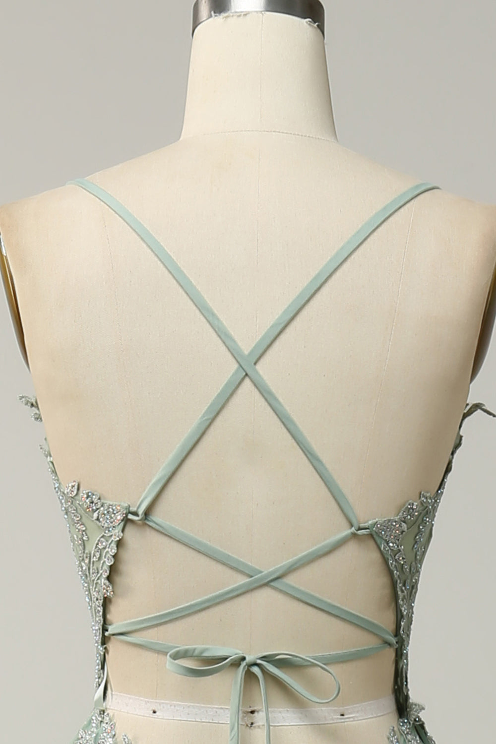 A Línea Correas de Espagueti Verde Vestido de Fiesta