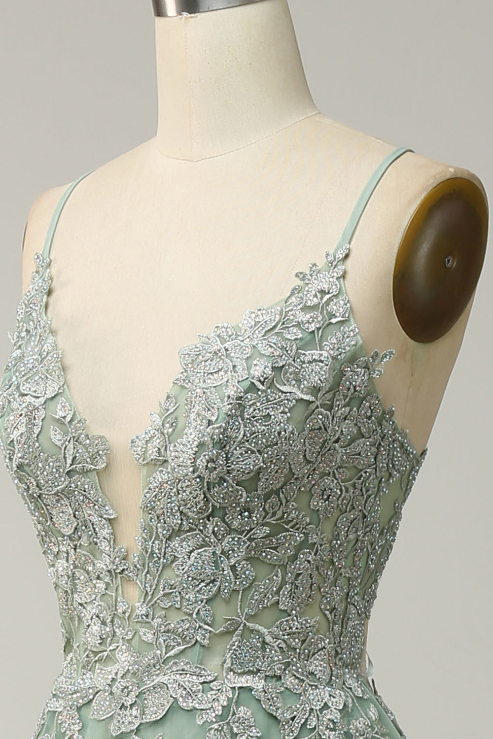 A Línea Correas de Espagueti Verde Vestido de Fiesta