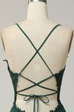 A Línea Correas de Espagueti Verde Oscuro Vestido de Graduación
