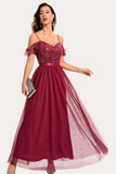 Vestido de baile largo de cuentas de color burdeos A-Line