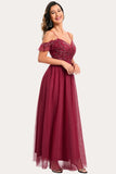 Vestido de baile largo de cuentas de color burdeos A-Line