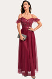Vestido de baile largo de cuentas de color burdeos A-Line