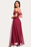 Vestido de baile largo de cuentas de color burdeos A-Line
