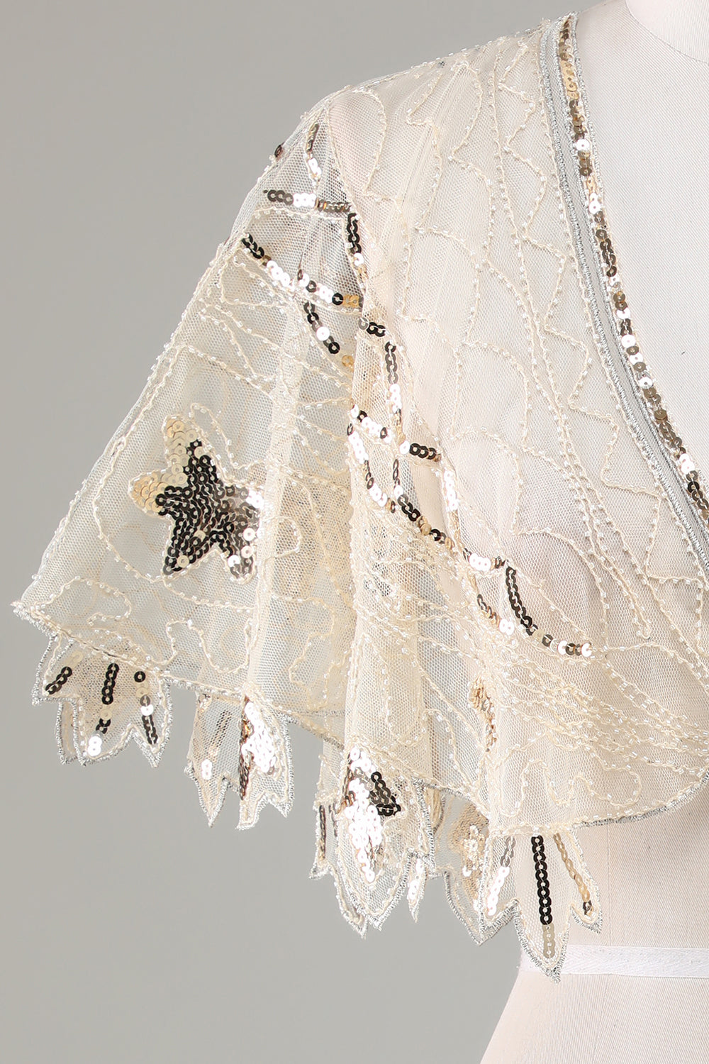 Lentejuelas Black Glitter 1920s Cape with Beading